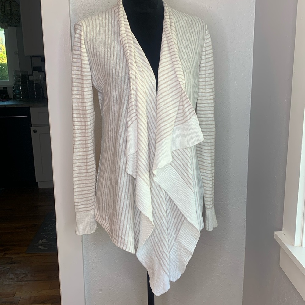 Eileen Fisher Linen Cotton Striped Knit Cardigan Sweater Size Small Lightweight